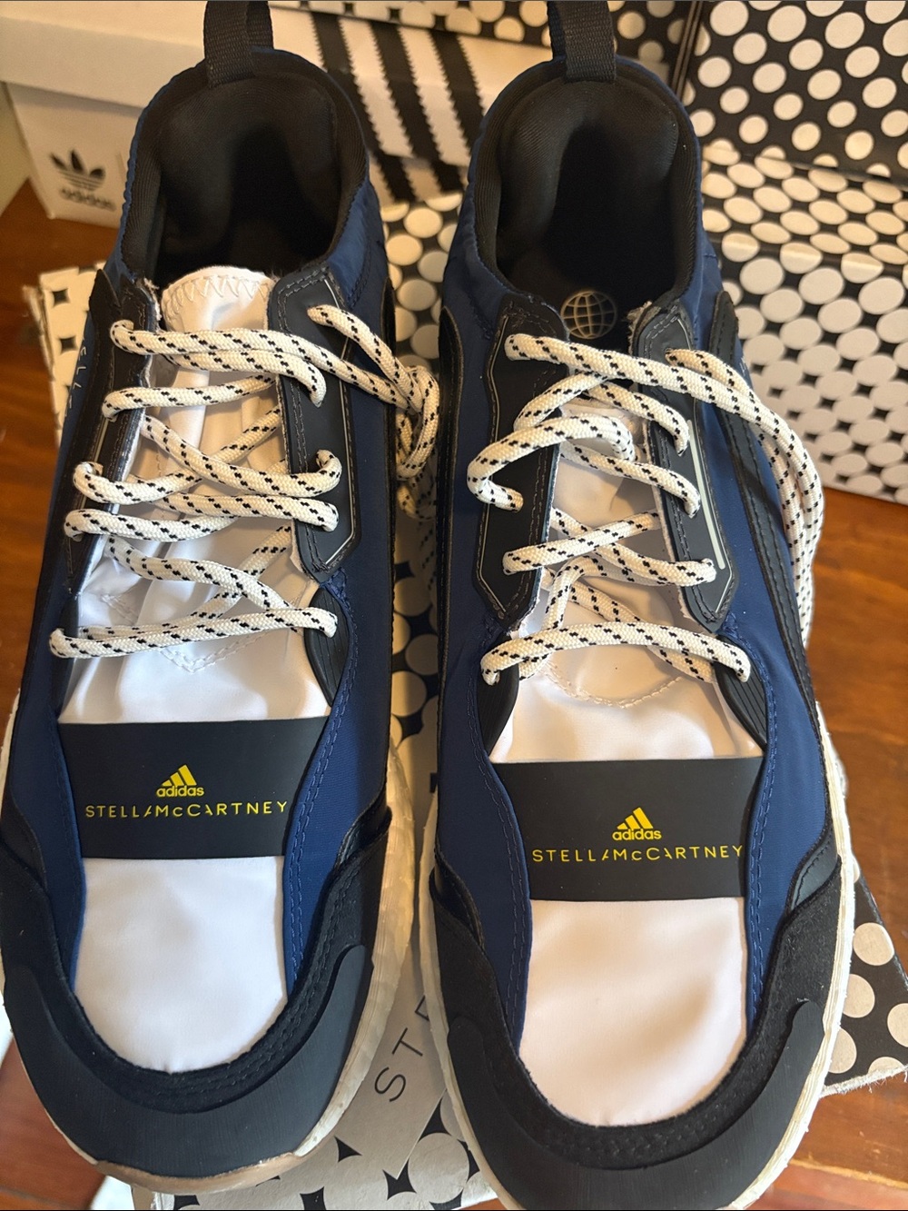 Adidas by Stella McCartney Navy, White & Black Sneakers with Yellow Logo